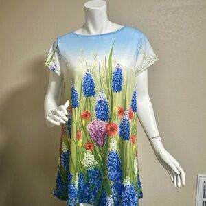 Emery Rose Women’s M Floral Stretch Shift Dress Blue Green